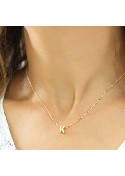 Gümüş Gold 3 Boyutlu K Harf Bayan Kolye