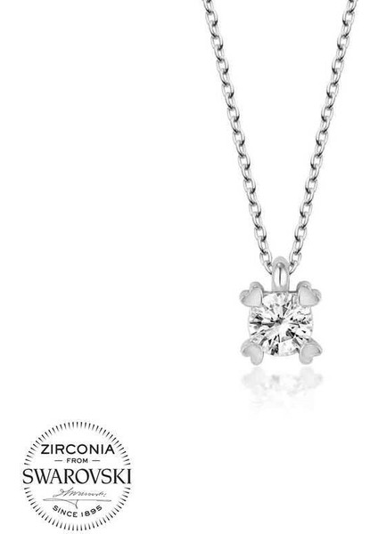 Swarovski Taşlı Gümüş Tektaş Bayan Kolye