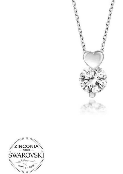 Swarovski Taşlı Gümüş Kalp Tektaş Bayan Kolye