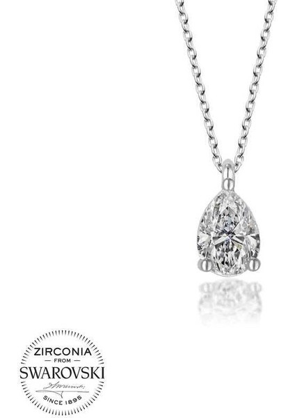 Swarovski Taşlı Gümüş Damla Tektaş Bayan Kolye