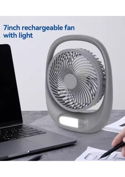 Auhma AUFN01 7 Inç Şarjlı Masaüstü Vantilatör LED Işıklı Sessiz 3 Kademeli