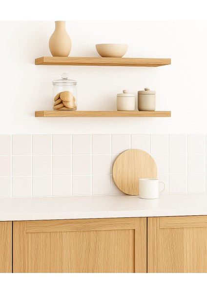 40 cm 2li Safir Meşe Mdf Uçan Duvar Rafı Gizli Bağlantı Kitaplık