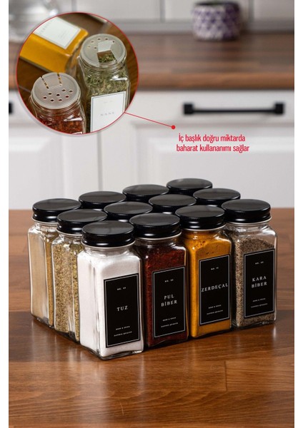12'li Cam Baharatlık Seti Kapaklı Etiketli Baharatlık Takımı MH00SYH12 fiyatları