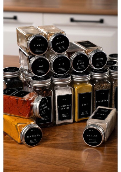 12'li Cam Baharatlık Seti Kapaklı Etiketli Baharatlık Takımı MH00SYH12 modelleri