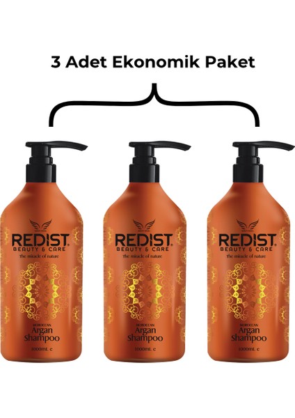 3 Adet Ekonomik Paket Argan Saç Bakım Şampuanı 1000 ML