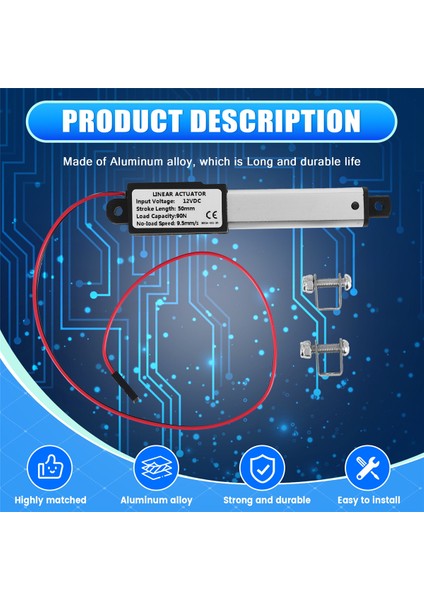 Mikro-Doğrusal Aktüatör, 2 Inç Strok, 90N/20.3LB, Hız 9.5mm/s Elektrikli Su Geçirmez Aktüatör Motoru Doğrusal Aktüatör 12V (Yurt Dışından)