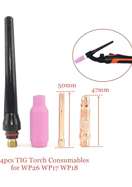 WP26 WP17 WP18 Argon Tıg Kaynak Torcu Sarf Malzemeleri Için 4 Adet Tungsten Elektrotlar Pens Ucu Alümina Nozul Bardak Kapağı (Yurt Dışından)
