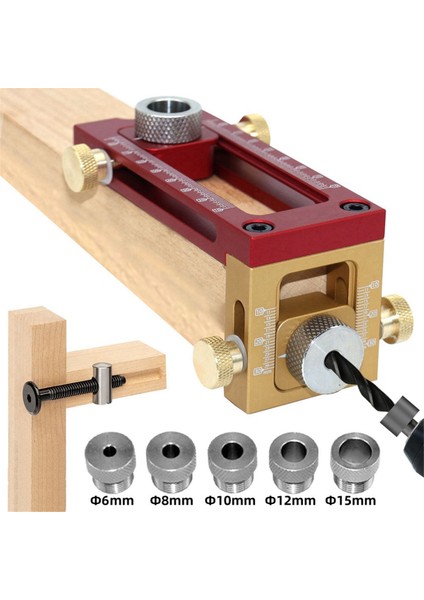 2'si 1 Arada Matkap Kılavuzu Dübelleme Aparatı Yatak Kabin Vida Delme Bulucu Ağaç Işleme Deliği Matkap Ucu Seti 5 Delikli 6/8/10/12/15MM (Yurt Dışından) modelleri