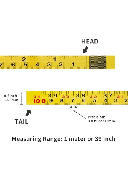 2 Paket Çelik Kendinden Yapışkanlı Ölçüm Bandı, Sağdan Sola Okuma 100 cm Veya 39 Inç Ingiliz ve Metrik Cetvel Bandı (Yurt Dışından)