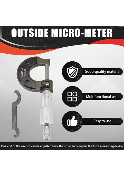 0-25MM Metrik Mikrometre Karbon Çelik Dış Mikrometreler Hassas Aletler Mikrometre Ölçer Ölçer Hassas Ölçüm Aleti (Yurt Dışından)