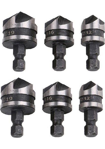 Iki Set x 3 Adet [12/16/19MM] Altıgen Saplı Beş Kenarlı Pah Kırma Aletleri 90 Derece Delik Açıcı Ahşap Için Pah Kırma Aleti (Yurt Dışından)