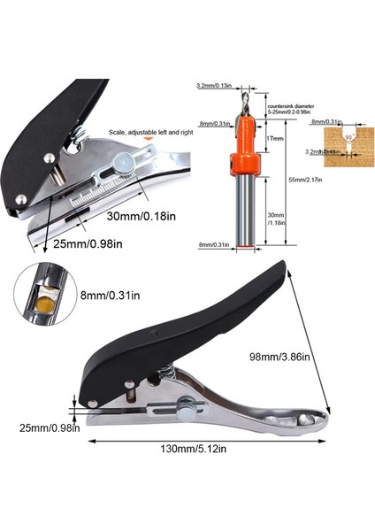 Tek Delik Delme 5/16 Inç-8mm Ağır Hizmet Tipi Delik Delme Makinesi Kağıt Delme Makinesi Taşınabilir Elde Tutulan Uzun Delik Delme Makinesi Kağıt Kartlar Için (Yurt Dışından)
