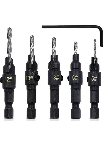 5 Adet Şaftlı Havşa Matkap Uçları Set Vida Marangozluk Pah Delik Açıcı Ağaç Işleme Matkabı Zımba Aletleri B (Yurt Dışından)