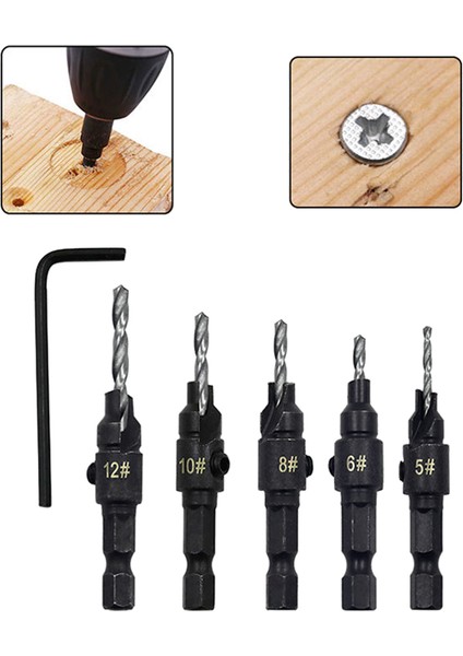 5 Adet Şaftlı Havşa Matkap Uçları Set Vida Marangozluk Pah Delik Açıcı Ağaç Işleme Matkabı Zımba Aletleri B (Yurt Dışından) fiyatları
