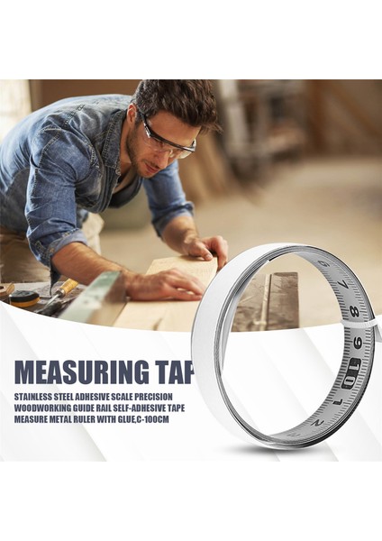 Paslanmaz Çelik Yapışkanlı Ölçek Hassas Ahşap Işleme Kılavuz Rayı Kendinden Yapışkanlı Bant Ölçüsü Metal Cetvel Yapıştırıcılı, C-100CM (Yurt Dışından)