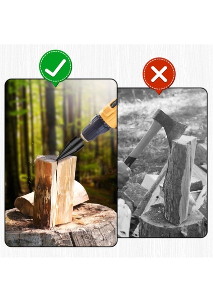Yakacak Odun Kütük Ayırıcı 42MM+32MM, Odun Ayırıcı Kütük Uçları Yakacak Odun Ayrılabilir Matkap Ucu Siyah Çelik Altıgen Şaft Vida Konisi (Yurt Dışından)