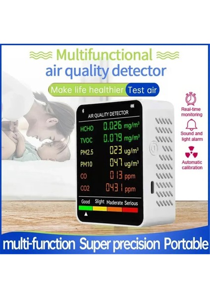 6'sı 1 Arada Çok Işlevli Hava Kalitesi Test Cihazı LCD Ekran Ev Iç Mekan Ofis Duvara Monte Hava Kalitesi Test Cihazı (Yurt Dışından)