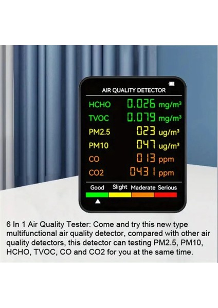 6'sı 1 Arada Çok Işlevli Hava Kalitesi Test Cihazı LCD Ekran Ev Iç Mekan Ofis Duvara Monte Hava Kalitesi Test Cihazı (Yurt Dışından)