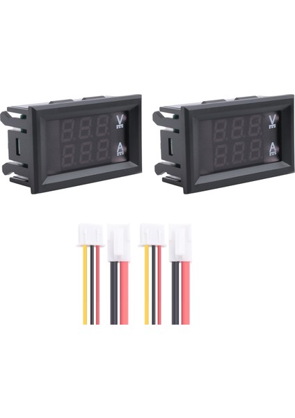 2 Adet Dijital Voltmetre Ampermetre Dc 100V 10A Amper Gerilim Akım Ölçer Test Cihazı Mavi + Kırmızı Çift LED Ekran Paneli Bağlantı Kabloları ile (Yurt Dışından)