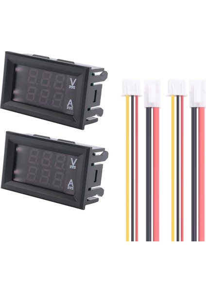 2 Adet Dijital Voltmetre Ampermetre Dc 100V 10A Amper Gerilim Akım Ölçer Test Cihazı Mavi + Kırmızı Çift LED Ekran Paneli Bağlantı Kabloları ile (Yurt Dışından)
