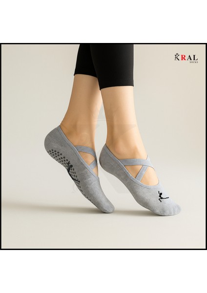 Figürlü Pilates Çorabı Yoga Abs Kaydırmaz Silikon Taban Dans Bale Fitness Spor Çorabı 2'li Set
