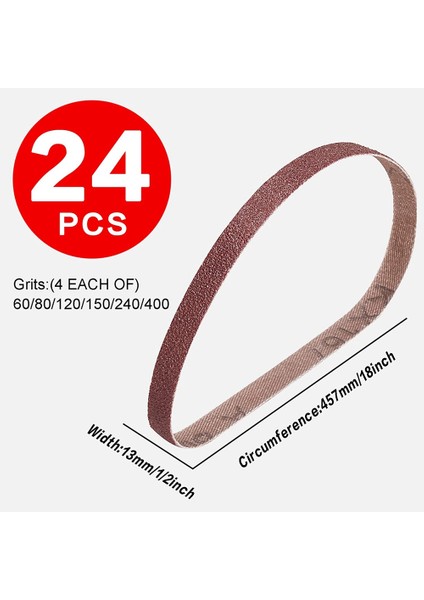 Zımpara Kayışı 24 Paket 1/2 x 18 Inç Alüminyum Oksit Hava Dosyası Zımpara Kayışı Çeşitliliği, Ağaç Işleme Için Bant Zımpara Aleti (Yurt Dışından)