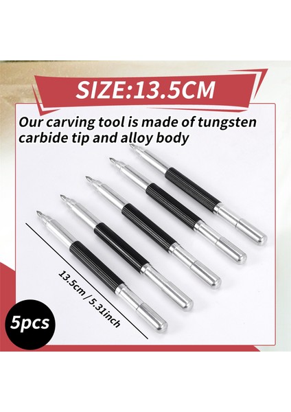 Tungsten Karbür Çiziciler 5'li Paket, Çift Başlı Tasarımlı Gravür Kalemi - Cep Tungsten Karbür Uçlu Çizici Alet (Yurt Dışından)