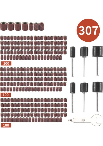 307 Parça Tambur Zımpara Seti Zımpara Tamburu Kiti 300 Parça Zımpara Bant Kovanları (80 /120 /240) + Dremel Döner Alet Için 6 Parça Tambur Mandrel (2.35 Mm/3.17 Mm) + 1 Kombine Anahtar (Yurt Dışından)
