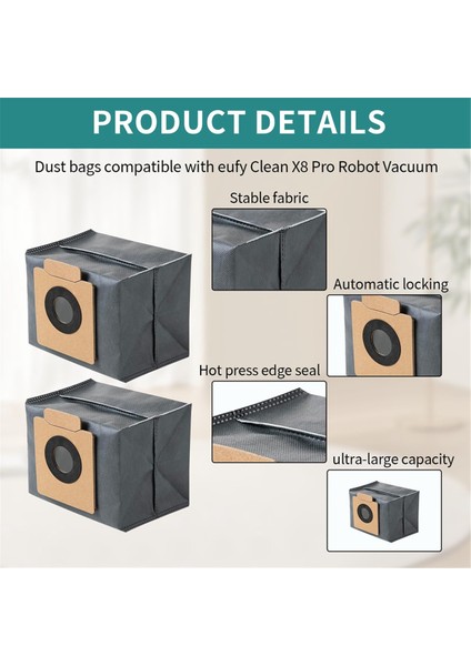 Eufy Clean X8 Pro Kendiliğinden Boşalan Istasyon Robot Vakum Temizleme Yedek Parçaları Çöp Torbası Için 8 Adet Toz Torbası (Yurt Dışından) fırsatları