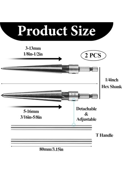 Adet T Saplı Konik Rayba Aleti, 3-13MM (1/8-1/2 Inç) ve 5-16MM (1/2-5/8 Inç) Köprü Pim Deliği El Rayba Aleti (Yurt Dışından) fiyatları