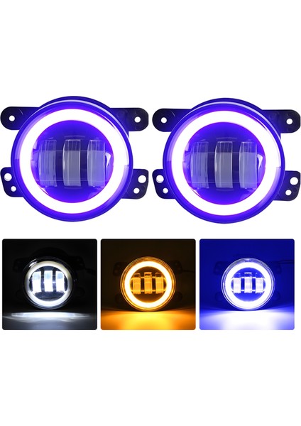 Jeep Wrangler Jk Için 4 Inç LED Sis Farları Halo Halka Çalışma Lambası, Mavi Gündüz Farı Sarı Dönüş Sinyali (Mavi+Sarı+Beyaz) (Yurt Dışından) fırsatları