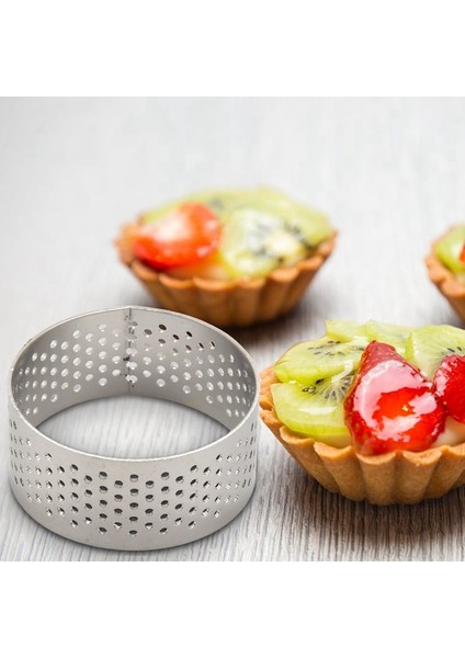 10 Adet 4.5cm Yuvarlak Paslanmaz Delikli Dikişsiz Tart Halkası Kiş Tepsisi Turta Delikli Kabuklu (Yurt Dışından)