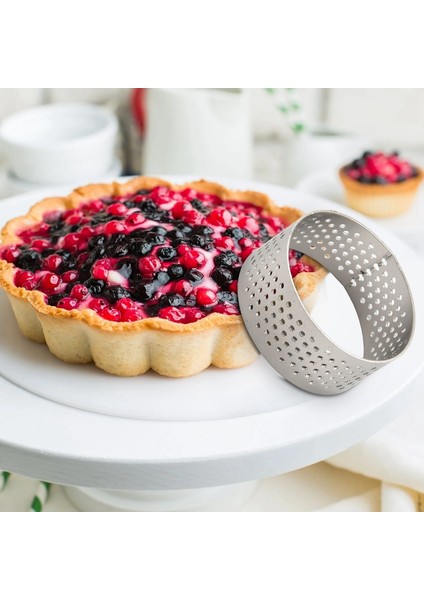 10 Adet 4.5cm Yuvarlak Paslanmaz Delikli Dikişsiz Tart Halkası Kiş Tepsisi Turta Delikli Kabuklu (Yurt Dışından)