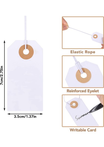 200 Paket Boş Etiketler Elastik Ip Işaretleme Asılabilir Takviyeli Delik Yazılabilir 2,75X1,37 Inç (Yurt Dışından)