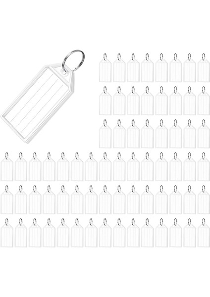 200 Adet Anahtar Etiketi 2 Inç Plastik Zincir Çizgili Boş Şeffaf Kapaklar ve Ürün Tanımlayıcıları (Yurt Dışından)