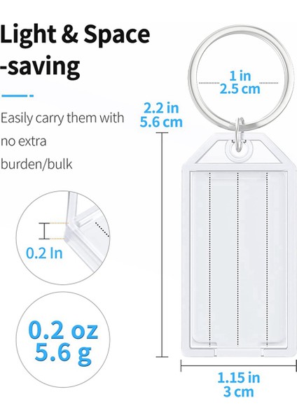 200 Adet Anahtar Etiketi 2 Inç Plastik Zincir Çizgili Boş Şeffaf Kapaklar ve Ürün Tanımlayıcıları (Yurt Dışından)