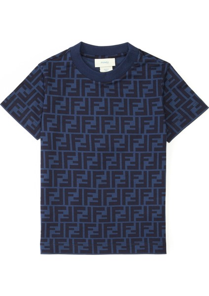 Lacivert Logo Desenli Unisex Çocuk T-Shirt