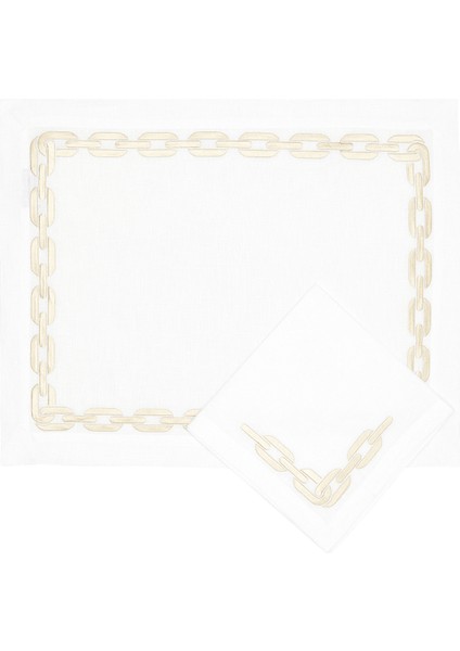 Beyaz Gold Işlemeli 4lü Amerikan Servis Peçete Set