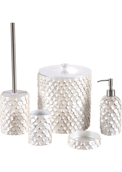 Lindy Gold Detaylı Krem Rengi 5'li Banyo Seti