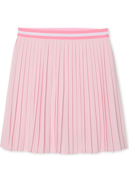 Pembe Teknik Örgü Pileli Kız Çocuk Etek