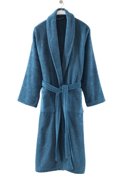 Sicilia Mavi Pamuklu Bukle Unisex Bornoz