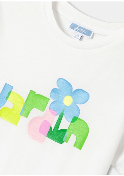 Beyaz Baskılı Kısa Kollu Kız Çocuk T-Shirt fırsatları