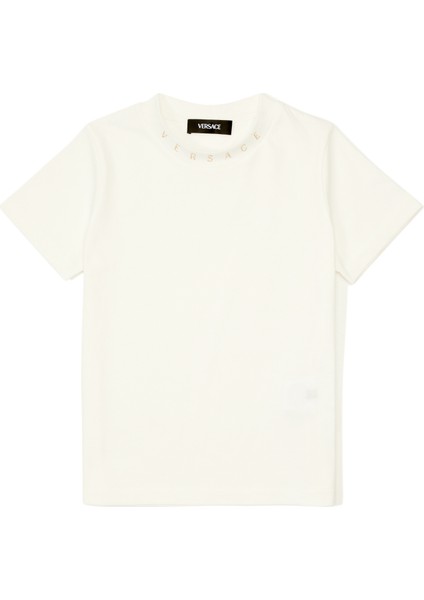 Beyaz Logo Detaylı Kız Çocuk T-Shirt