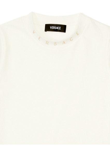 Beyaz Logo Detaylı Kız Çocuk T-Shirt modelleri
