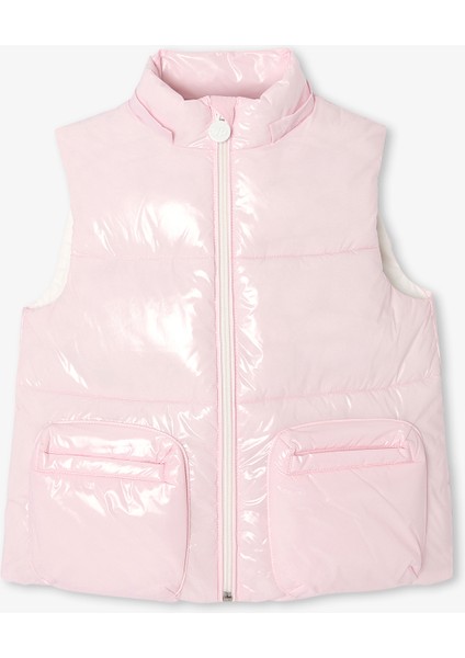 Pembe Kapüşonlu Kolsuz Kız Çocuk Şişme Yelek