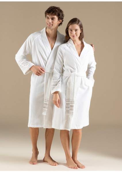 Derin Beyaz Bambu Unisex Bornoz