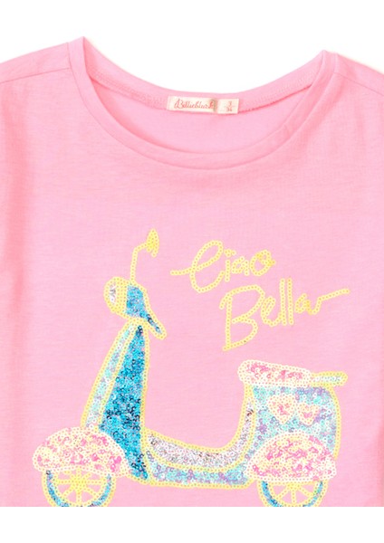 Pembe Payet Işlemeli Kız Çocuk T-Shirt modelleri