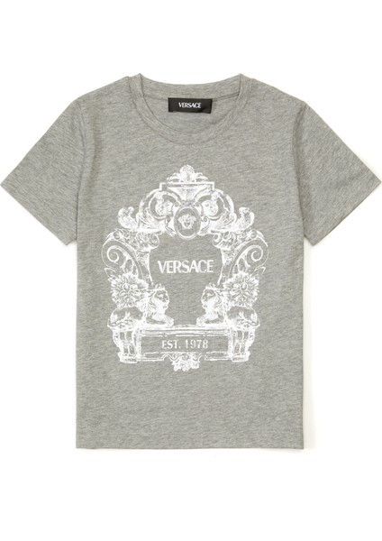 Gri Logo Baskılı Kız Çocuk T-Shirt