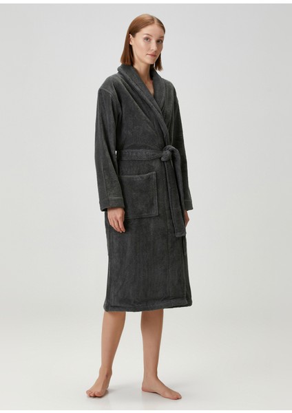 Terry Shawl Collar Antrasit %100 Pamuk Kadın Bornoz