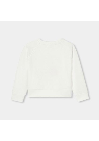 Beyaz Pike Örgü Işlemeli Kız Çocuk Sweatshirt